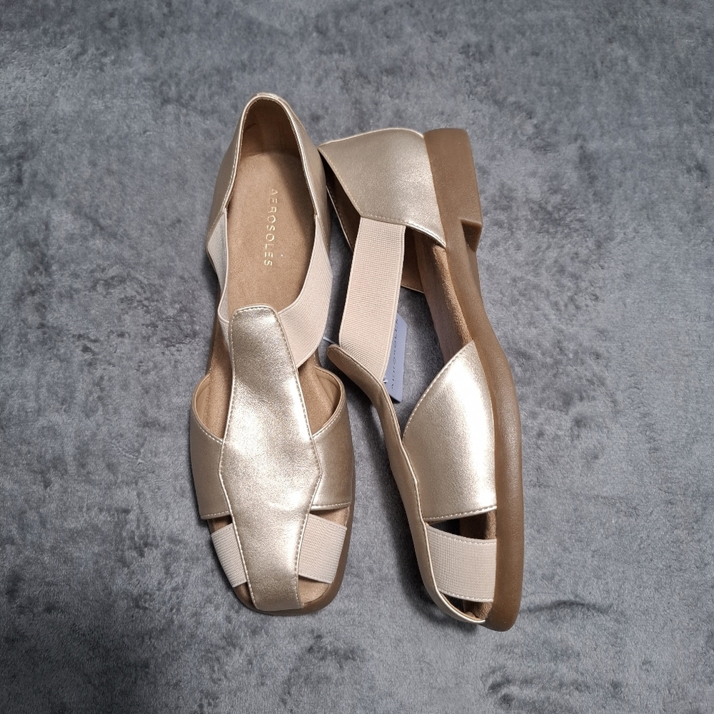 Aerosoles Soft Gold Metallic The 4Give Fisherman Sandals Women Shoes Size 10 M